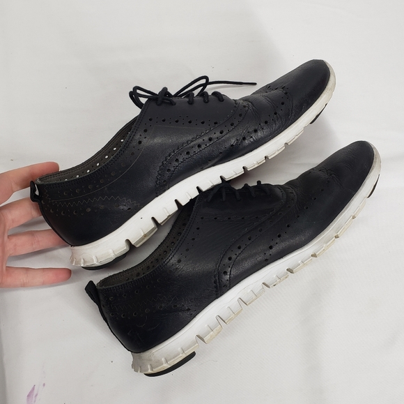 cole haan zerogrand wingtip oxford leather black lace up sneaker womens 8 - Picture 7 of 8